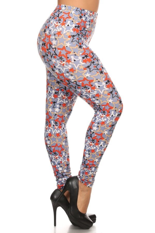 Plus Size Star Print, Full Length Leggings In A Slim Fitting Style With A Ba...