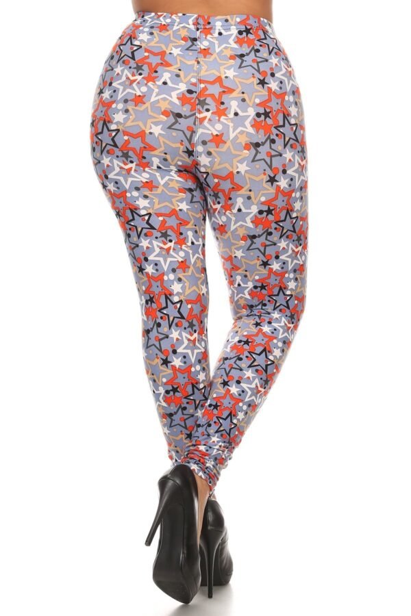 Plus Size Star Print, Full Length Leggings In A Slim Fitting Style With A Ba...