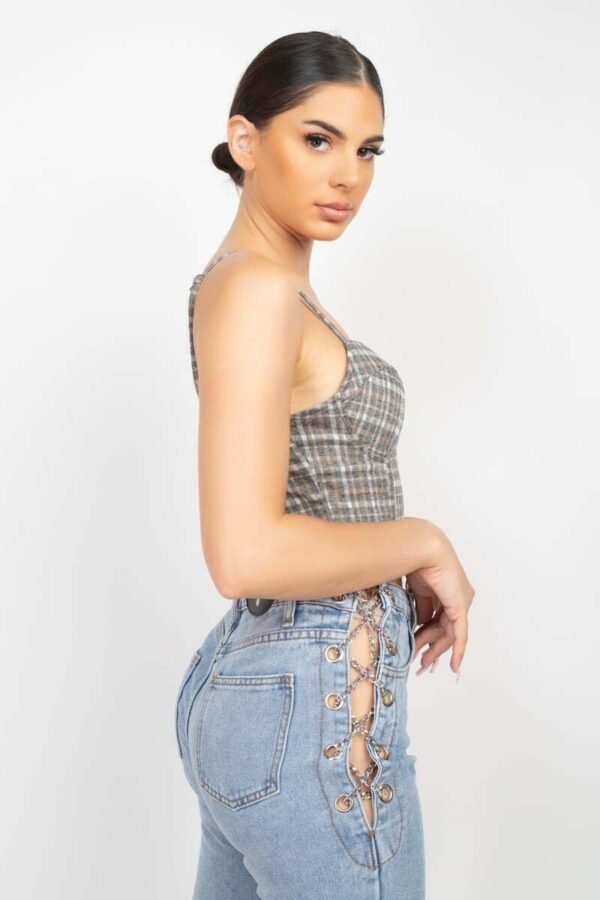 Plaid Hook & Eye Sweetheart Crop Top