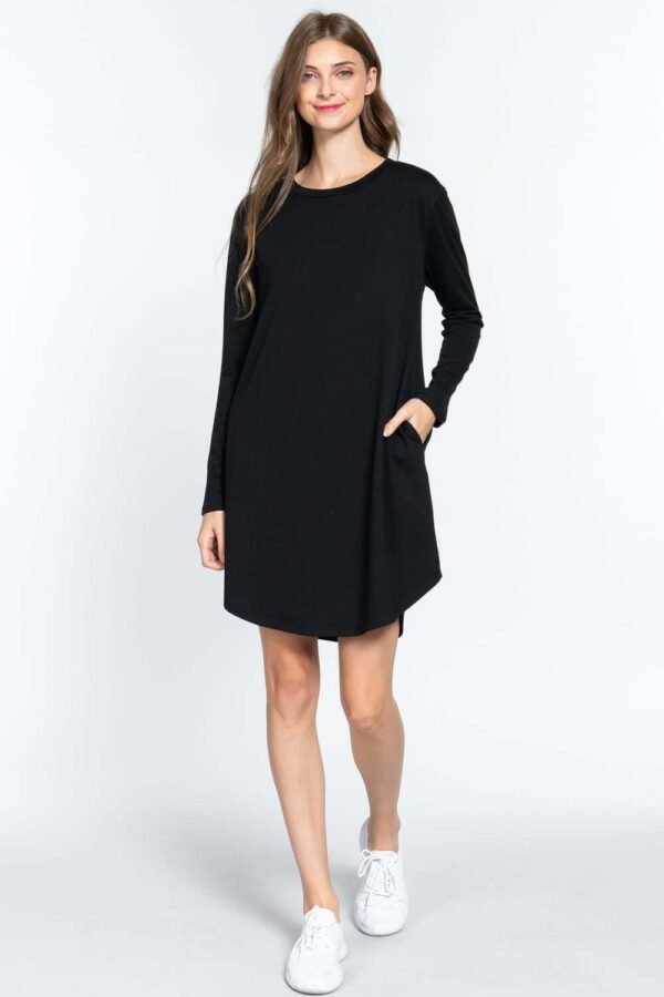 Long Slv French Terry Mini Dress