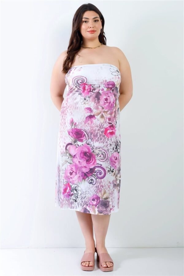 Plus Pink Flower Print Sleeveless Midi Dress