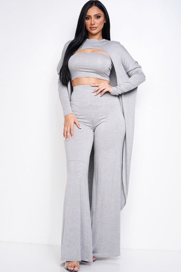 Solid Heavy Rayon Spandex Tube Top, Long Sleeve Cape Top And Wide Leg Pants ...