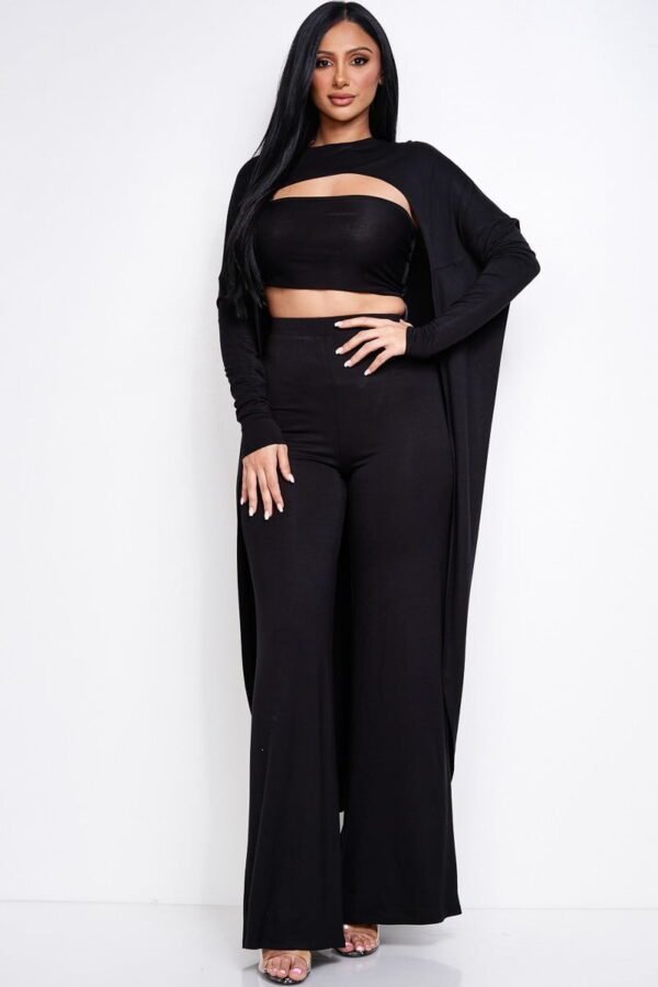 Solid Heavy Rayon Spandex Tube Top, Long Sleeve Cape Top And Wide Leg Pants ...
