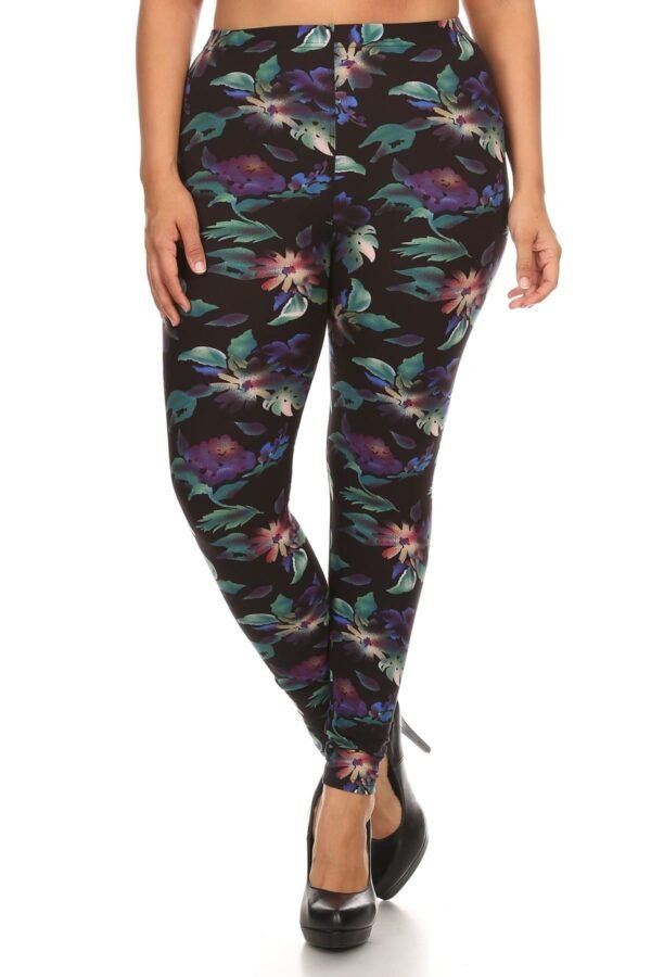 Plus Size Print, Full Length Leggings In A Slim Fitting Style With A Banded ...