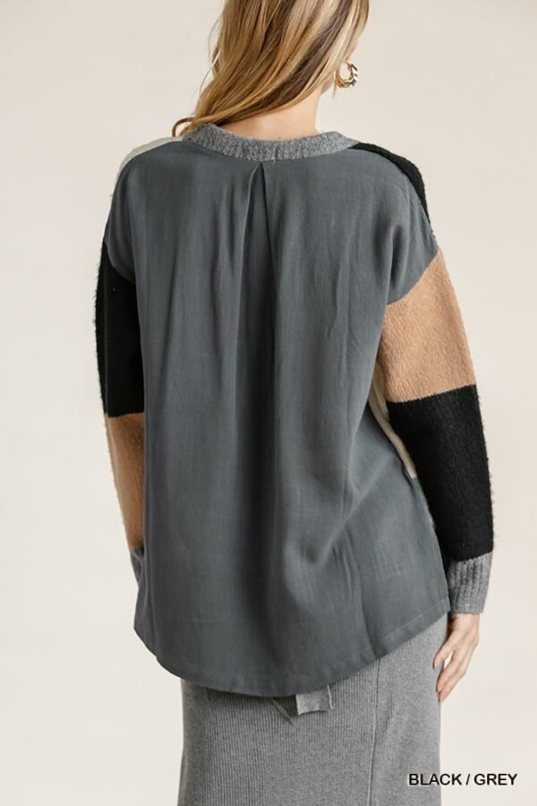 Colorblock Contrasted Cotton Fabric On Back Top With Side Slits And High Low...