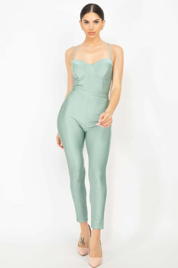 Solid Skinny Cinched Sweetheart Jumpsuit