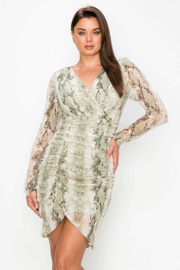 Shirring Animal Print Dress