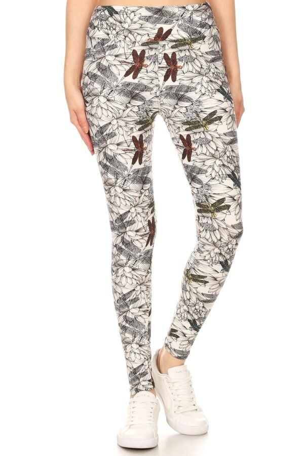 Yoga Style Banded Lined Dragonfly Print, Full Length Leggings In A Slim Fitt...