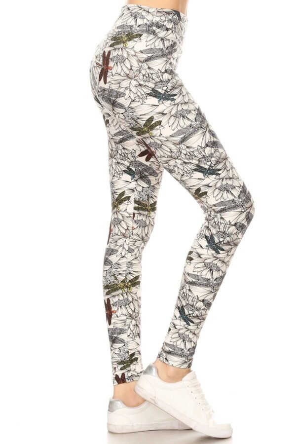 Yoga Style Banded Lined Dragonfly Print, Full Length Leggings In A Slim Fitt...